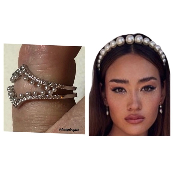 🚨50% off! Delicate Pearl, 5A CZs & Sterling 2 ring guard set! See all pictures - Picture 3 of 16